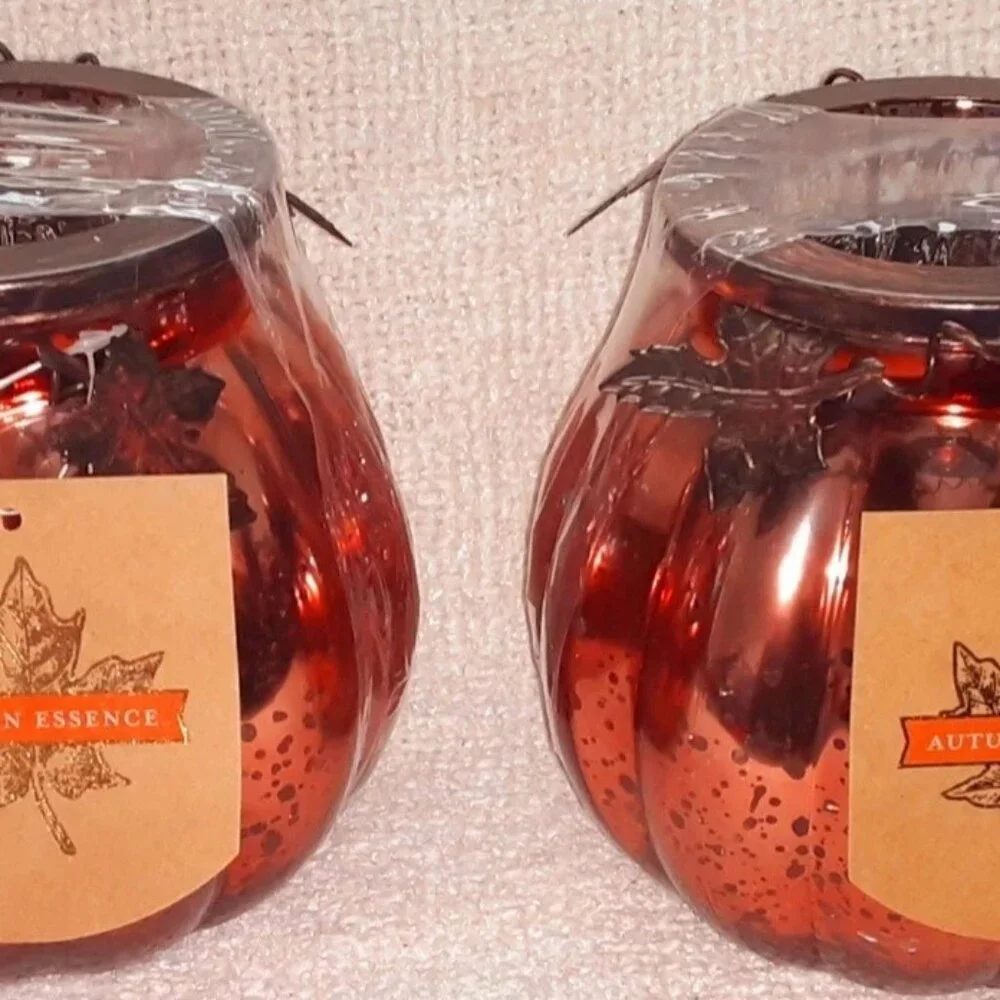 Autumn Essence Large Gourd Mercury Glass Tealight Candle Holder Set